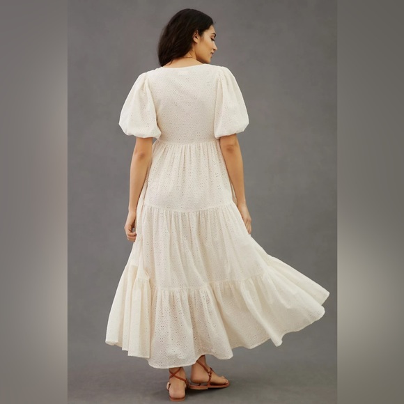 Anthropologie MOTHER Eyelet Puff Sleeve V-Neck Maxi Dress - Picture 2 of 9
